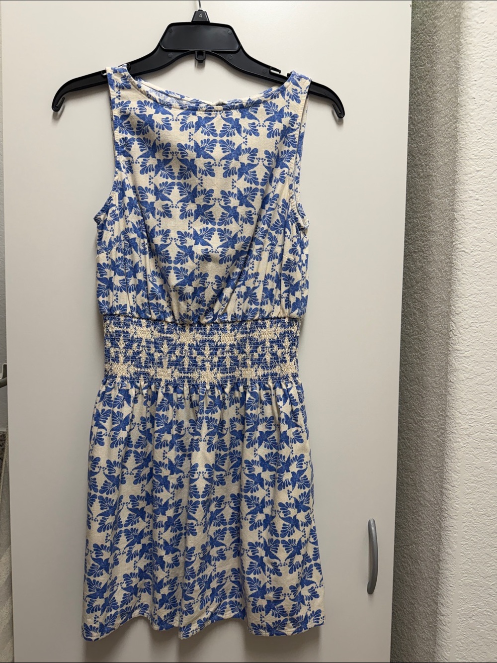 Universal Thread Cream and Blue Floral Smocked Mini Dress